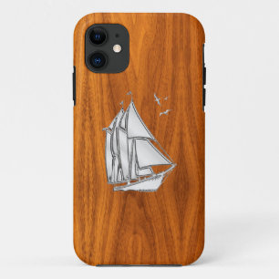 Coque Case-Mate Pour iPhone Silver Sailboat on Teak Veneer Styles