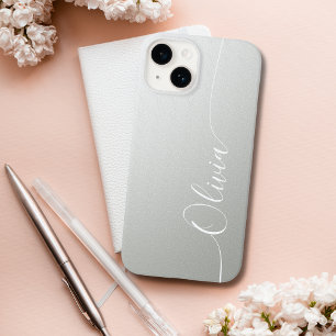 Coque Case-Mate iPhone Silver Shimmer Élégant Calligraphie Nom du script