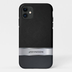 Etui iPhone Case-Mate Simili cuir noir élégant avec l'étiquette argen