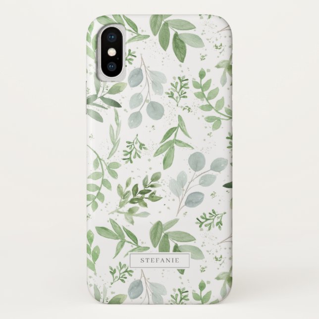 Coques Case-Mate iPhone Simple Aquarelle verte Motif Eucalyptus (Dos)