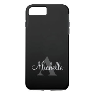 Coque iPhone 8 Plus/7 Plus Simple Black Grey Votre Monogramme Personnalisé