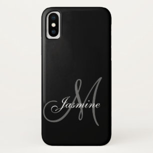 Coque iPhone X Simple Black Grey Votre Nom Votre Monogramme
