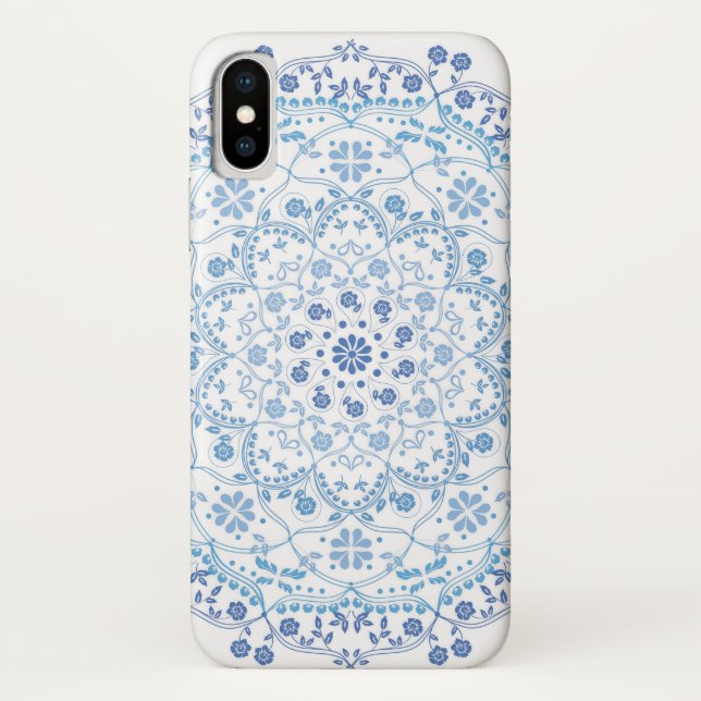 Coques Case-Mate iPhone Simple Bleu Et Blanc Élégant Mandala Floral (Dos)