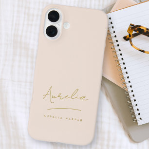 Coque Pour iPhone 16 Plus Simple Chic Script Monogram Blush Pink Gold