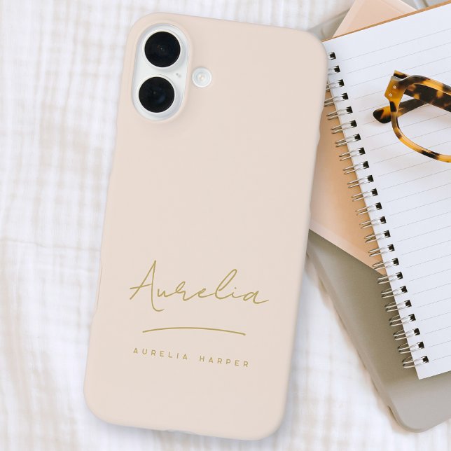 Coques Case-Mate iPhone Simple Chic Script Monogram Blush Pink Gold (Créateur téléchargé)