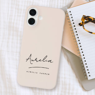 Coque Pour iPhone 16 Plus Simple Chic Script Monogram Blush Pink Signature