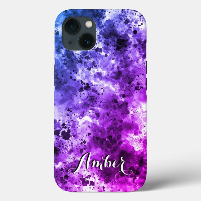 Coques Case-Mate iPhone Simple éclaboussure aquarelle violet noir Personna (Verso)