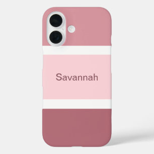 Coque Pour iPhone 16 Simple Fille Rose Et Rayures Blanches Personnalisé