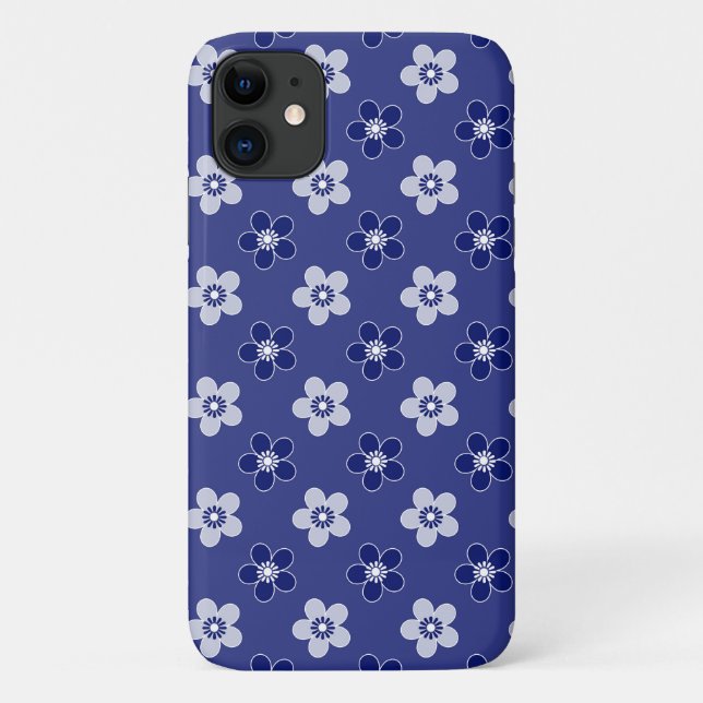 Coques Case-Mate iPhone simple floral solide bleu motif rétro petit flowe (Dos)
