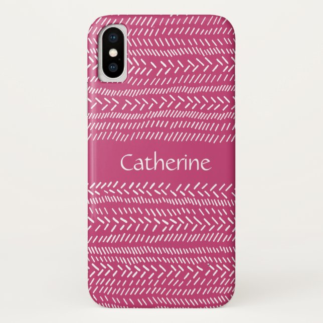 Coques Case-Mate iPhone Simple Fuchsia Rose Blanc Rayures Bohème Ajouter u (Dos)