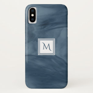 Coque Case-Mate Pour iPhone Simple Marine Bleu Marbre subtil Monogramme modern
