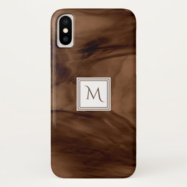 Coques Case-Mate iPhone Simple Marron Foncé Marbre Subtil Moderne Monogram (Dos)