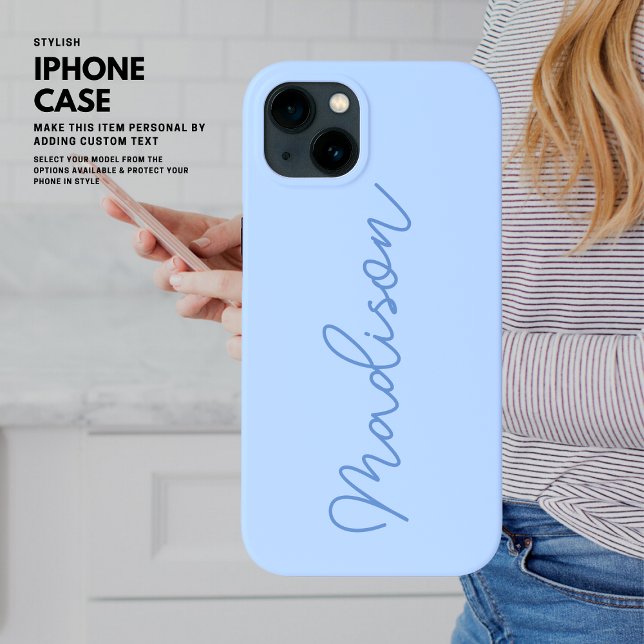 Coques Case-Mate iPhone Simple minimaliste Élégant Script Monogramme bleu (Créateur téléchargé)