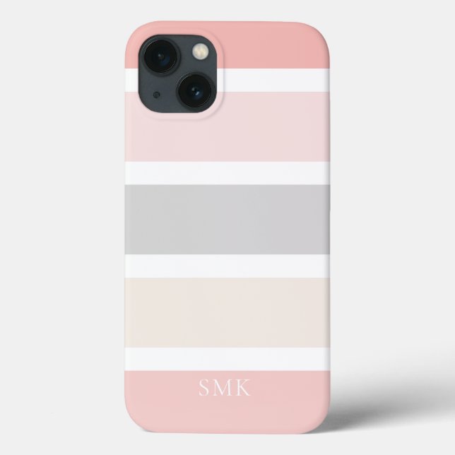 Coques Case-Mate iPhone Simple moderne Gris rose rayures de crème Monogram (Verso)