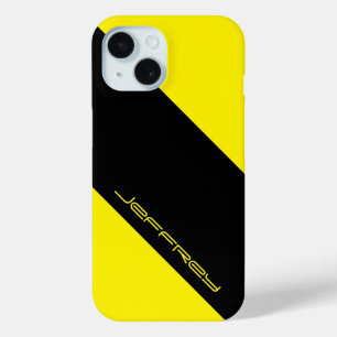 Coque Pour iPhone 15 Simple moderne minimaliste Jaune & Noir, Nom