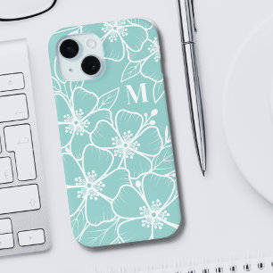 Coque Case-Mate iPhone Simple Monogramme Initial Floral Bleu Turquoise