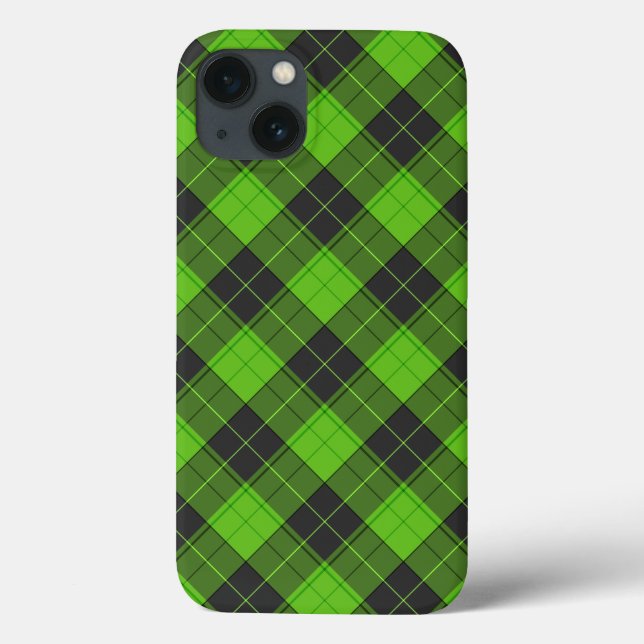 Coques Case-Mate iPhone Simple motif tartan en diagonale vert foncé (Verso)