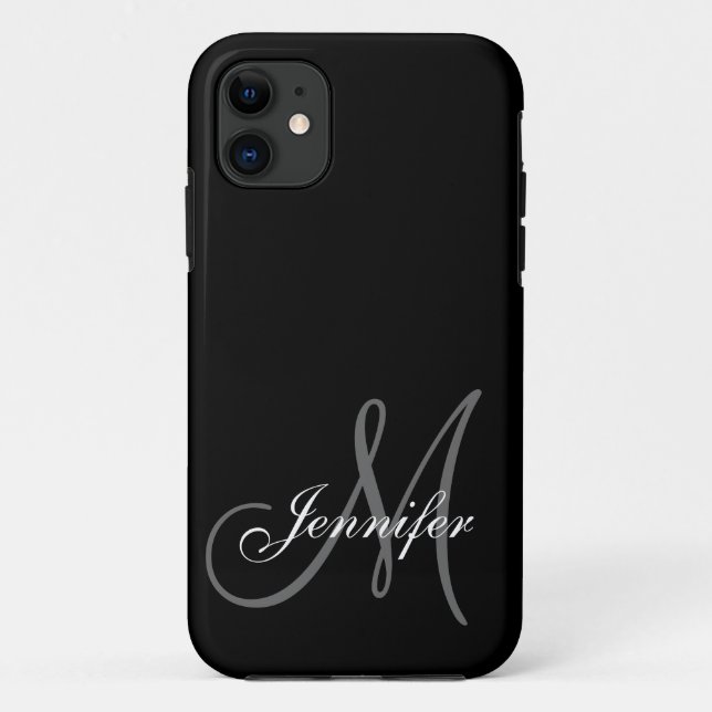 COQUES Case-Mate iPhone SIMPLE, NOIR, GRAY VOTRE MONOGRAMME VOTRE NOM (Dos)