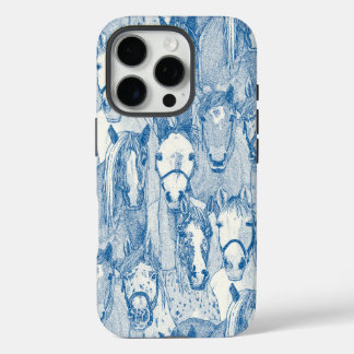 Coque iPhone 16 Pro simplement chevaux bleu de cobalt demi-perle
