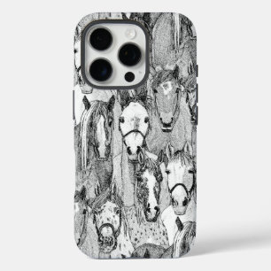 Coque iPhone 16 Pro simplement des chevaux noirs blancs