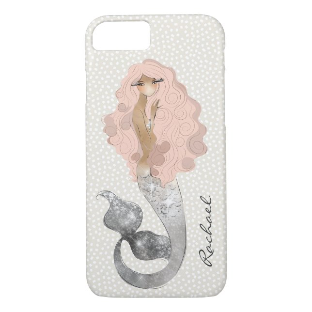 Coques Case-Mate iPhone Sirène avec cheveux roses et votre monogramme (Dos)