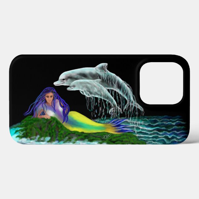 Coques Case-Mate iPhone Sirène avec dauphins (Verso (horizontal))