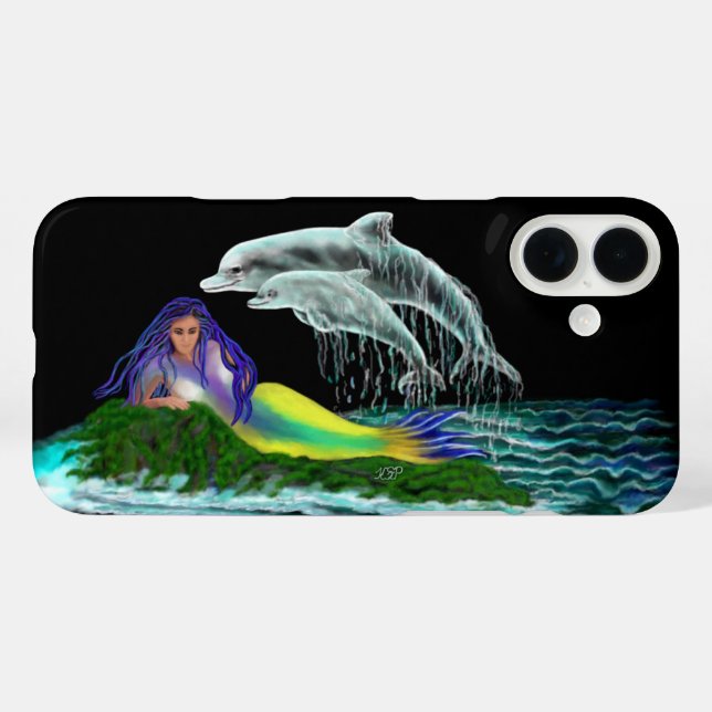 Coques Case-Mate iPhone Sirène avec dauphins (Verso (horizontal))