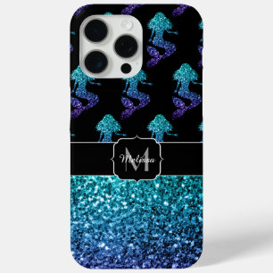 Coque Case-Mate iPhone Sirène bleu aqua ombré Motif Paillettes Monogramme