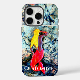 Coque iPhone 16 Pro sirène blonde en rouge