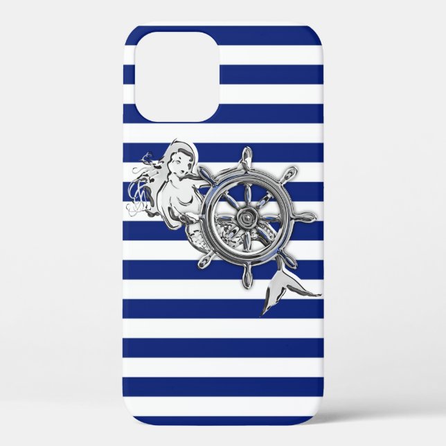 Coques Case-Mate iPhone Sirène d'argent sur les rayures marines (Verso)