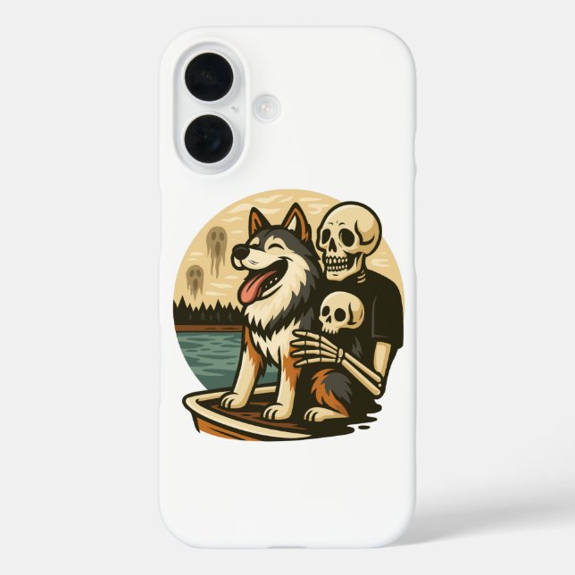 Coques Case-Mate iPhone Skeleton with Dog on Haunted Lake Horror Art (Verso)