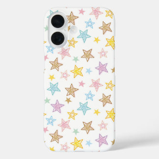 Coque Pour iPhone 16 Sketched Stars Pattern