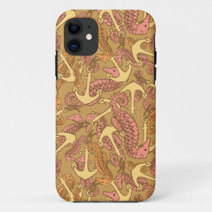 Coques Pour iPhone Sketchy Seahorse Et Ancre Motif