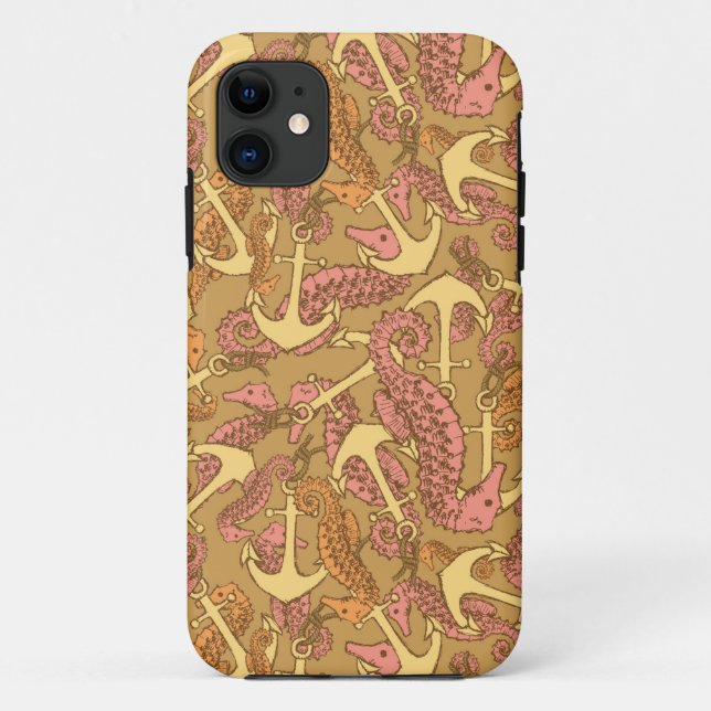 Coques Case-Mate iPhone Sketchy Seahorse Et Ancre Motif (Dos)