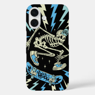 Coque Pour iPhone 16 Ski de l'enfer - Halloween Skeleton Skateboard