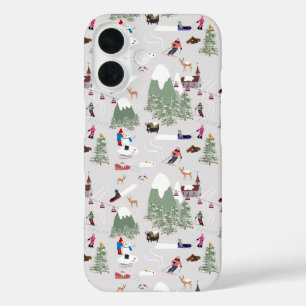 Coque Pour iPhone 16 Ski de neige d'hiver Pistes de ski de montagne Pay
