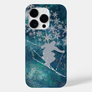 Coque Case-Mate iPhone Ski de neige turquoise Abstrait Gold Starry