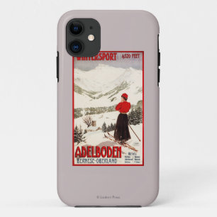 Coques Pour iPhone Skieur de femme donnant sur l'affiche d'Adelboden