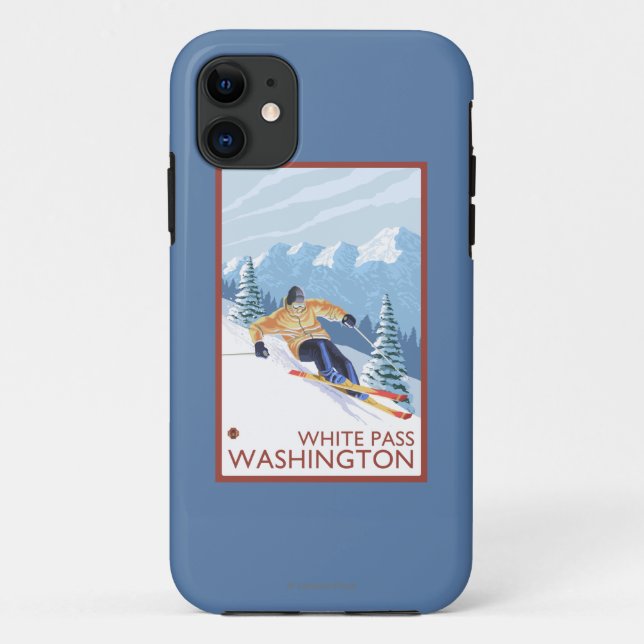 Coques Case-Mate iPhone Skieur de neige de Downhhill - passage blanc, (Dos)