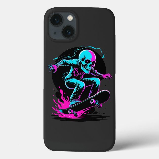 Coques Case-Mate iPhone Skull Neon Skateboard Art - Edgy Skate Design (Verso)