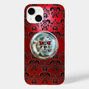 COQUE POUR iPhone 14 SKULL RIDERS RED BLACK DAMASK
