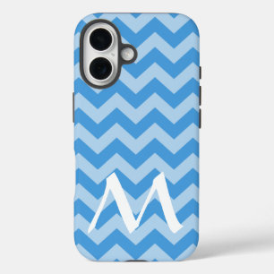 Coque Pour iPhone 16 Sky Blue Marocain Moods Chevrons avec Monogramme