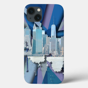 Etui iPhone 13 Skyline de New York Bleu 3D