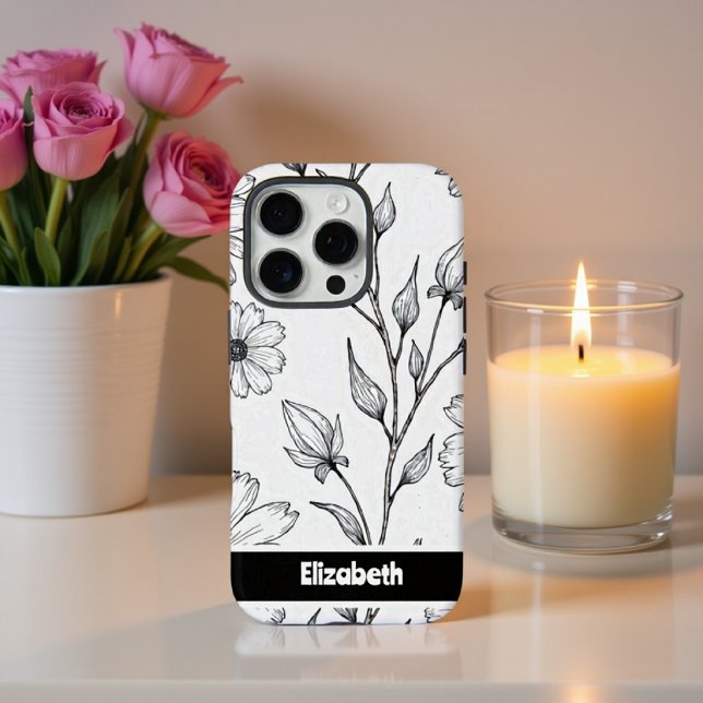 Coques Case-Mate iPhone Smartphone Black White Floral Line Art (Créateur téléchargé)