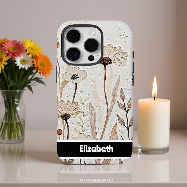 Coques Case-Mate iPhone Smartphone floral neutre Impasto textuel (Créateur téléchargé)
