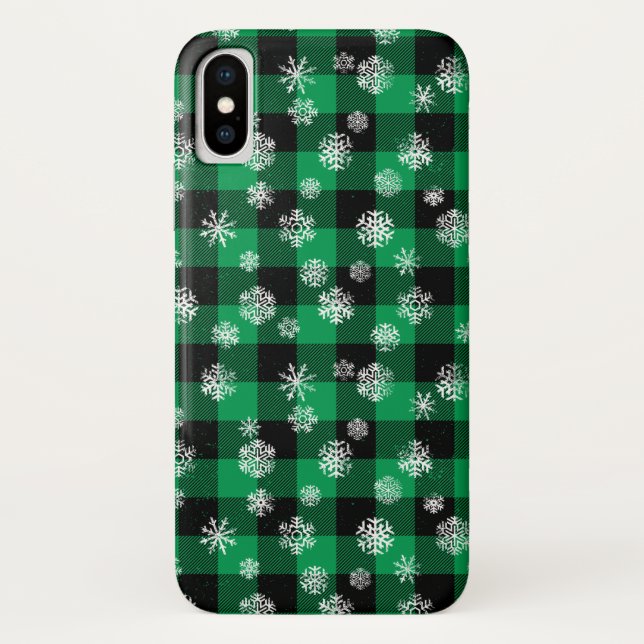 Coques Case-Mate iPhone Snowflakes Green Buffalo Plaid (Dos)