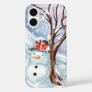 Coque Pour iPhone 16 Snowman Et Paysage D'Hiver