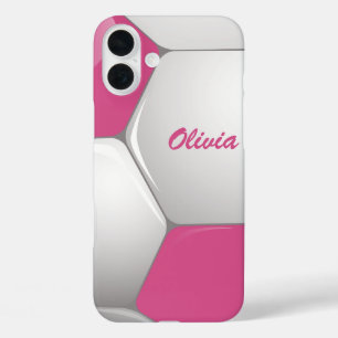 Coque Pour iPhone 16 Plus Soccer Ball Pink and White