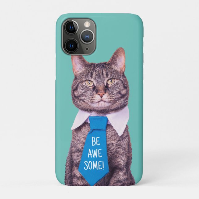 Coques Case-Mate iPhone "SOIS GÉNIAL !" Chat au nœud papillon bleu, sarcel (Dos)