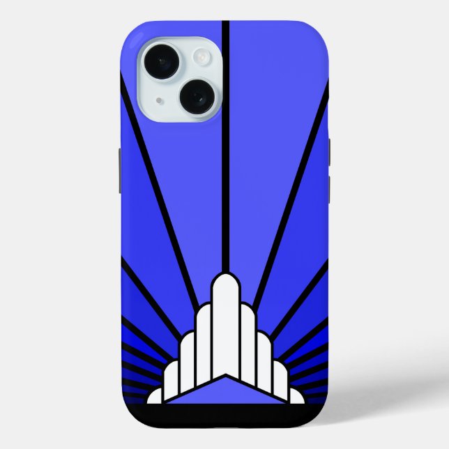 Coques Case-Mate iPhone Soleil Art déco en bleu (Verso)